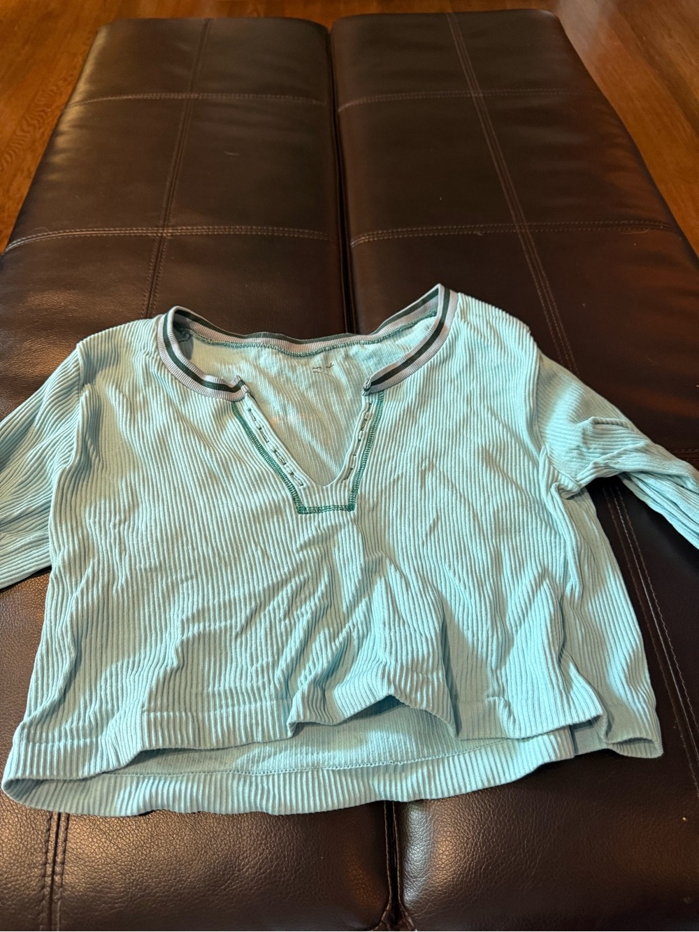 Urban Outfitters Light Aqua Ribbed Cropped Top with Contrast Trim